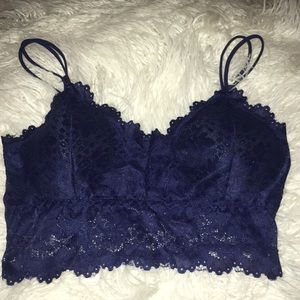 🤑 New! Navy Stretch Lace Bralette with double elastic strap and removable pads